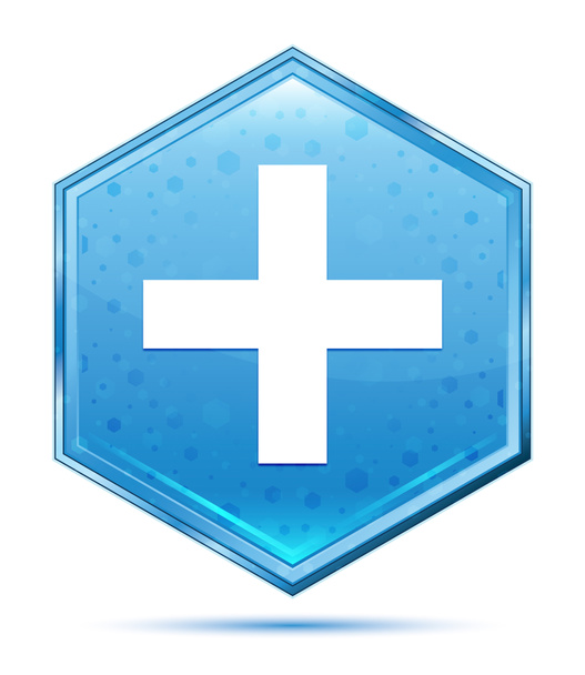 Plus icon crystal blue hexagon button - Photo, Image