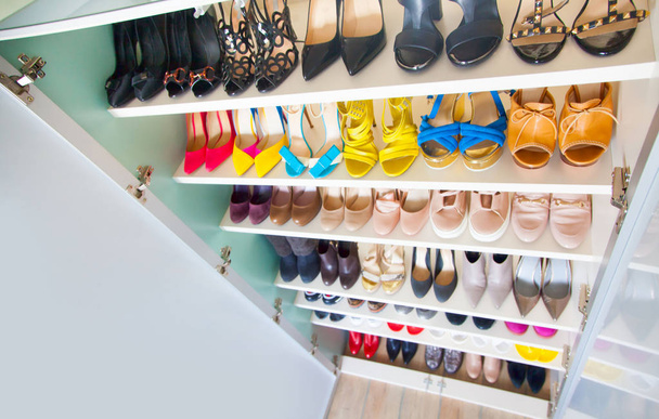 Collection of women's shoes on white background - Foto, afbeelding