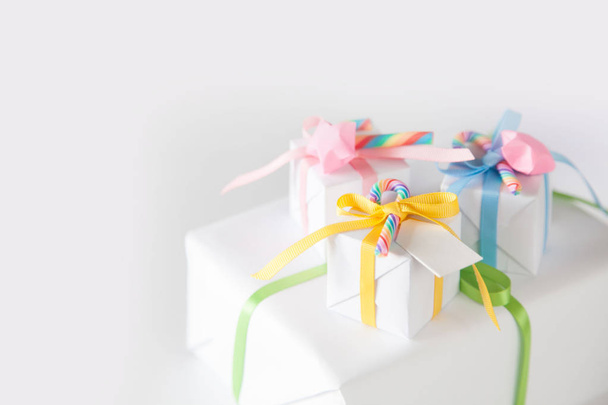 Celebration,party backgrounds concepts ideas with colorful element,gift box present,confetti,balloon, pompom paper decor - Foto, Imagem