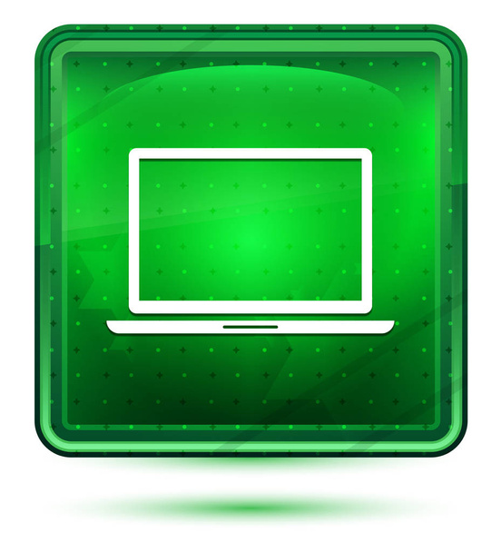 Laptop icon neon light green square button - Фото, изображение