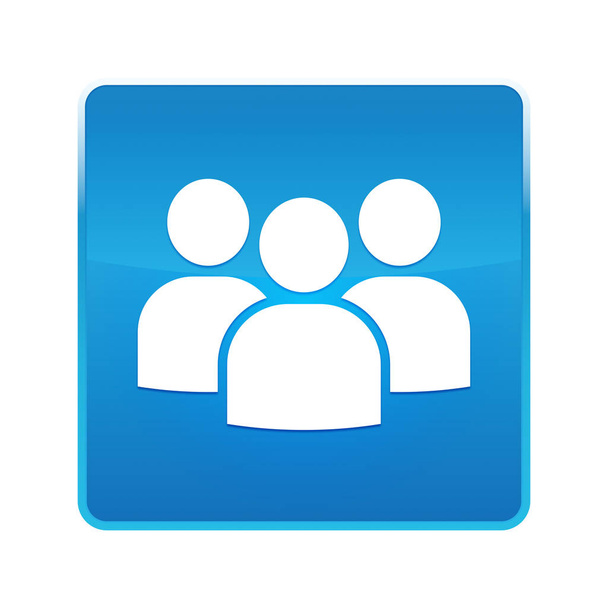 ユーザーグループアイコン光沢のある青い正方形のボタン - 写真・画像