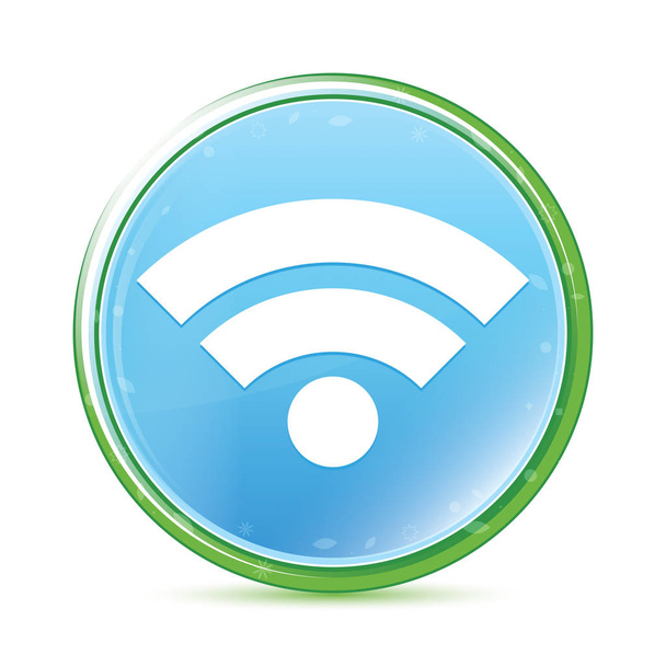 WiFi-pictogram natuurlijke Aqua cyaan blauwe ronde knop - Foto, afbeelding