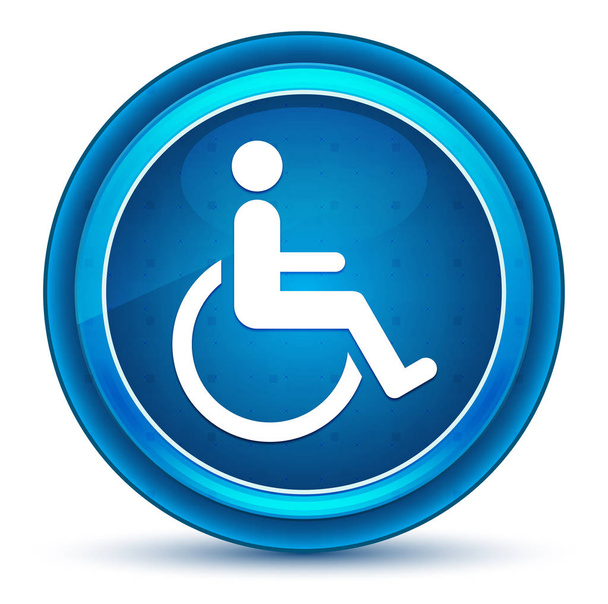 車椅子ハンデキャップアイコン眼球青い丸いボタン - 写真・画像