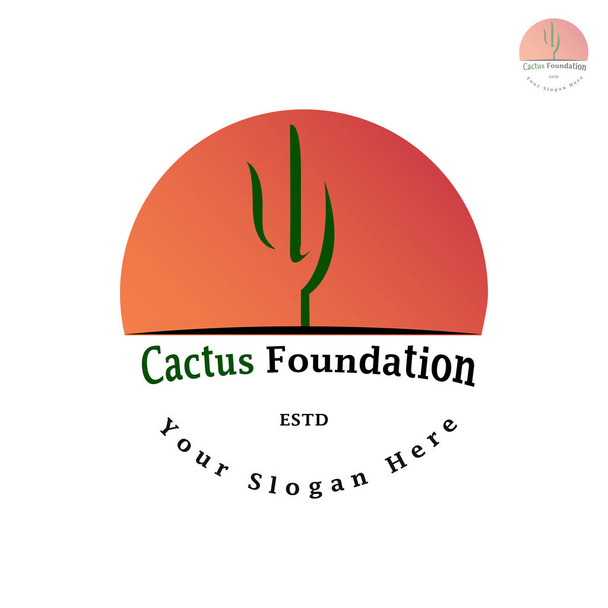 Dieses Logo zeigt eine Kakteenpflanze mit der Sonne als Hintergrund. Dieses Logo eignet sich als Firmenlogo und kann bei Bedarf auch in verschiedenen anderen kreativen Unternehmen verwendet werden. Es kann aber auch als Anwendungslogo verwendet werden. - Vektor, Bild