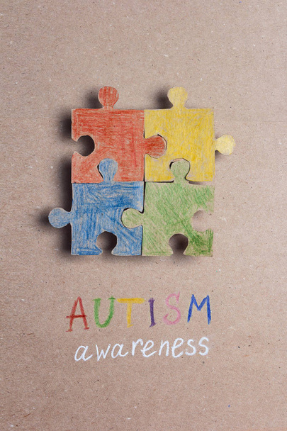 Autism Awareness Day. Colorful puzzle in autism awareness day. - Fotó, kép