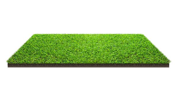 Green grass field isolated on white with clipping path. Sports field. Summer team games. Exercise and recreation place. - Photo, Image