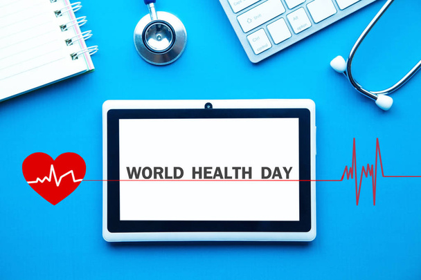 Text World Health Day in tablet screen. - Photo, Image