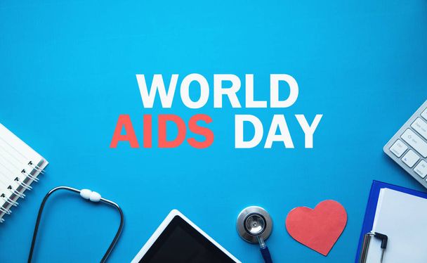 Maailman aids-päivä sinisellä pohjalla
. - Valokuva, kuva