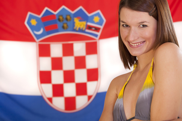クロアチアの旗上の女性 - 写真・画像