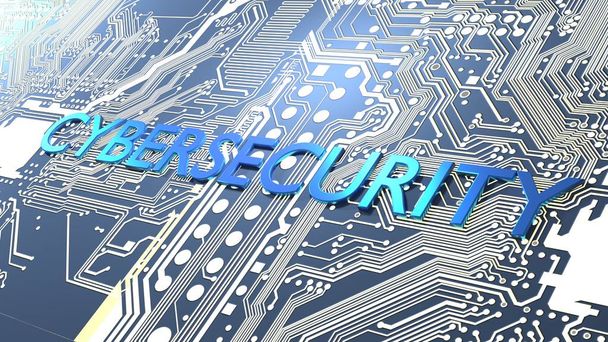 Izzó áramköri és kék fém szó cybersecurity - Fotó, kép