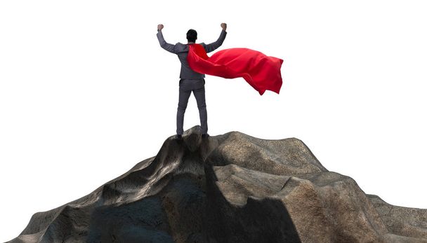 山の上にスーパー ヒーローの実業家 - 写真・画像