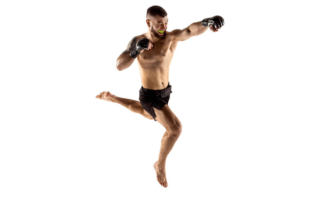 professional fighter boxing isolated on white studio background - 写真・画像