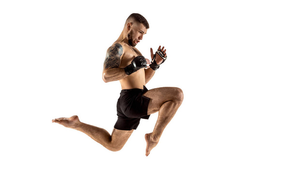professional fighter boxing isolated on white studio background - Foto, imagen