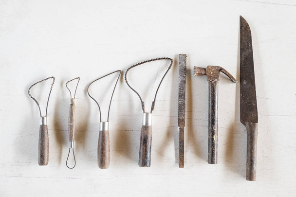 Sculpture tools. Art and craft tools on a white background. - Fotó, kép