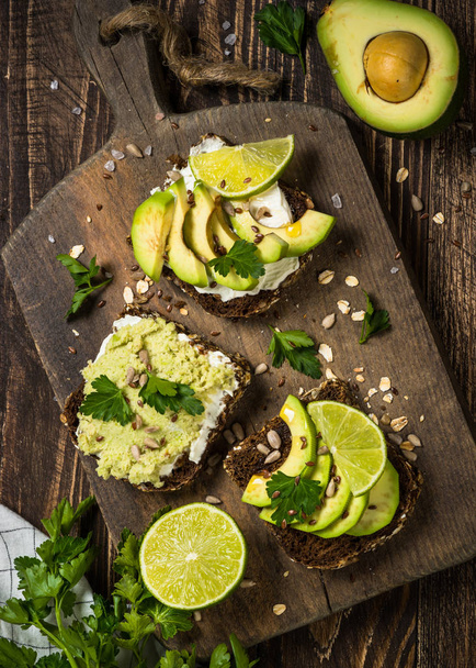 Sandwiches with avocado and cream cheese. - Photo, Image