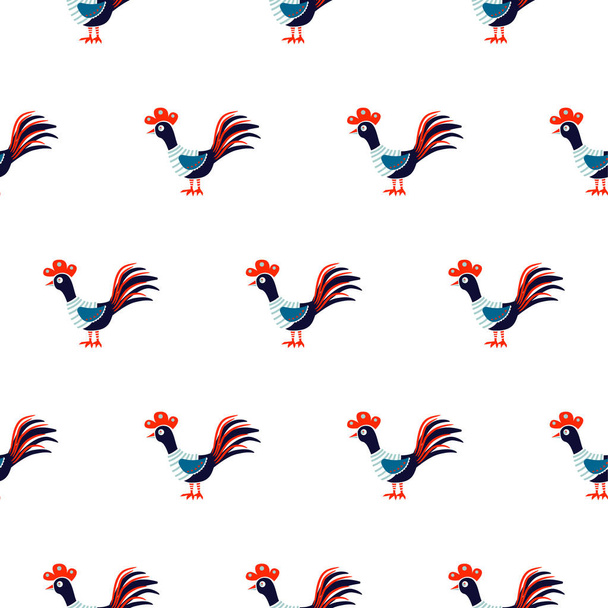 Cute roosters seamless vector pattern on white background. - Vector, Imagen
