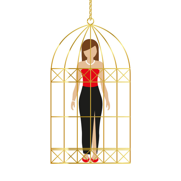 femme dans une cage dorée
 - Vecteur, image