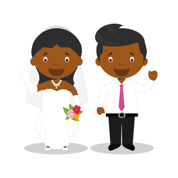 Black newlywed couple in cartoon style Vector illustration - Vector, Image