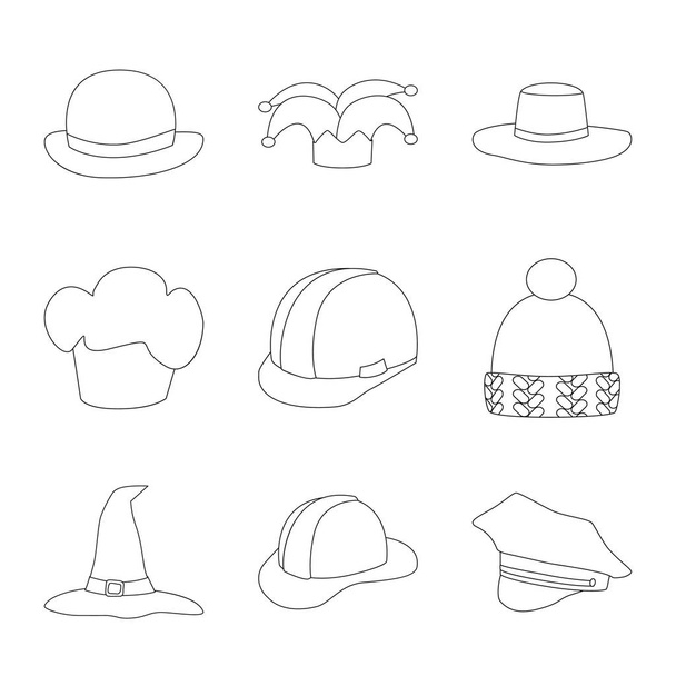 Vector illustration of headgear and napper sign. Set of headgear and helmet stock symbol for web. - Vettoriali, immagini
