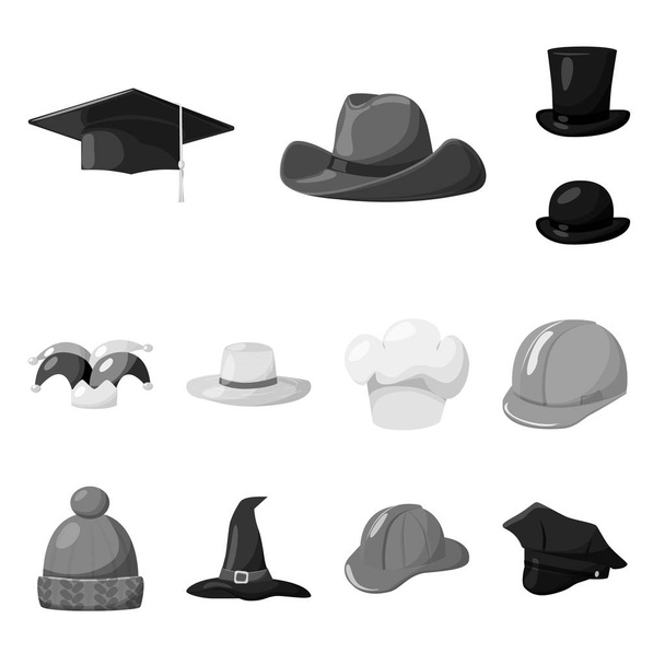 Vector illustration of hat and helmet logo. Set of hat and profession stock vector illustration. - Vektori, kuva
