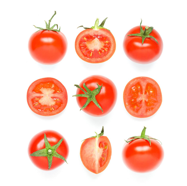 Collection of red tomatoes on the white background - Image - Fotoğraf, Görsel