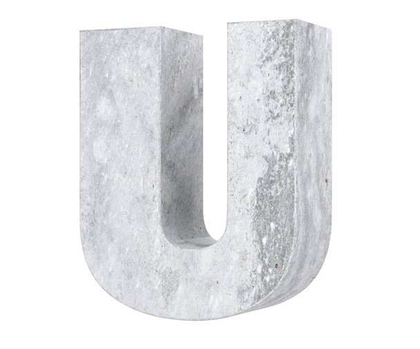 Concrete Capital Letter -U isolated on white background. 3D render Illustration - Фото, зображення