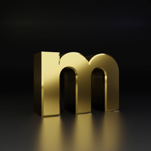 Letra dorada M minúscula. 3D render shiny metal fuente aislada sobre fondo negro
 - Foto, Imagen