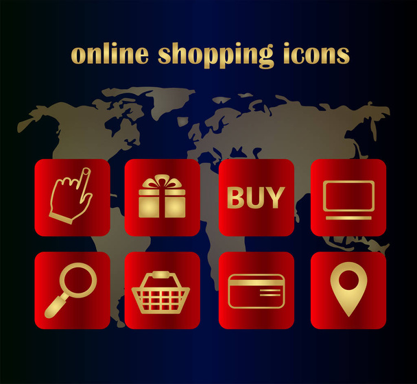 Elegante conjunto de iconos de vectores planos - compras en línea. Botones de diseño para el sitio web. Día mundial de envío
 - Vector, imagen