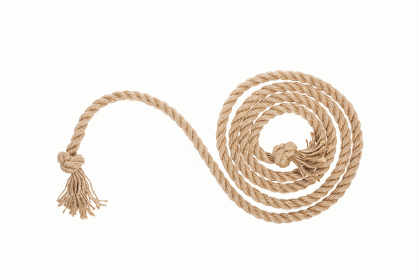 long curled rope with knots isolated on white  - Fotografie, Obrázek