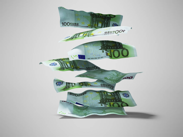 γραμμάτια ευρώ πετάξει κάτω από τη στοίβα 3d καθιστούν σε γκρι φόντο με  - Φωτογραφία, εικόνα