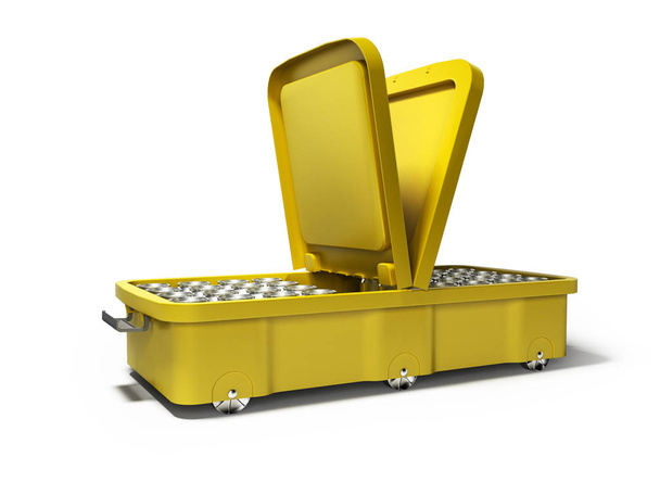 gelber Strand Kühlschrank für Konserven offen auf zwei Seiten 3d  - Foto, Bild