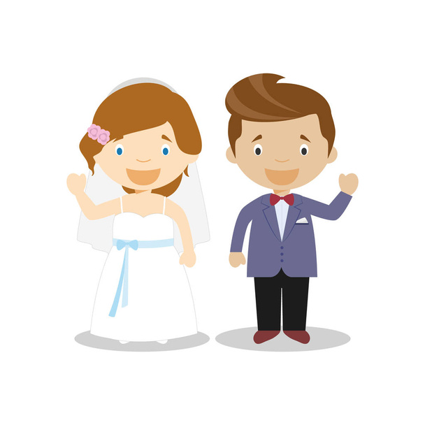 Mariée caucasienne et marié métisse Interracial couple nouvellement marié dans le style dessin animé Illustration vectorielle
 - Vecteur, image