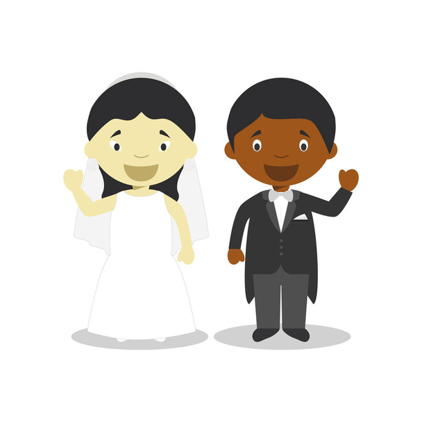 Mariée orientale et marié noir Couple nouvellement marié interracial dans le style dessin animé Illustration vectorielle
 - Vecteur, image