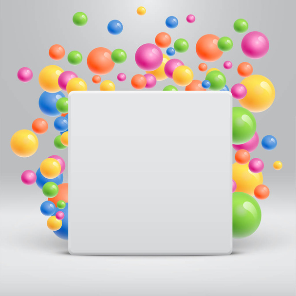 Modèle blanc vierge avec des boules colorées flottant autour pour adv
 - Vecteur, image