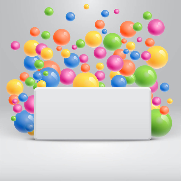 Modèle blanc vierge avec des boules colorées flottant autour pour adv
 - Vecteur, image
