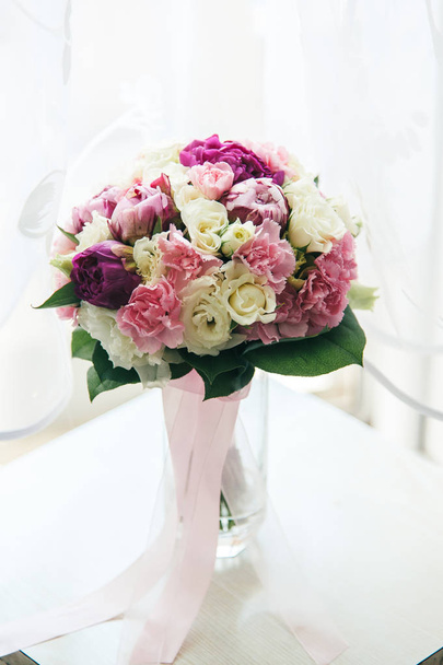 Bouquet of white, purple and pink peonies - Zdjęcie, obraz