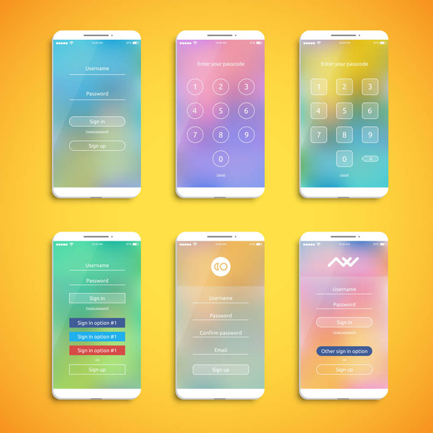 Prosty i kolorowy zestaw interfejsu dla smartfonów-ekran logowania, vecto - Wektor, obraz