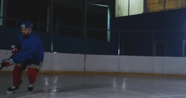 Ammattimainen jääkiekkoilija hyökkää portille ja iskee, mutta maalivahti voittaa kiekon. Maali jääkiekossa. Puck pisteytetty
 - Materiaali, video