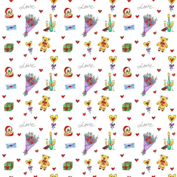 Illustration of seamless pattern love gifts for textile, wrapping paper - Photo, Image