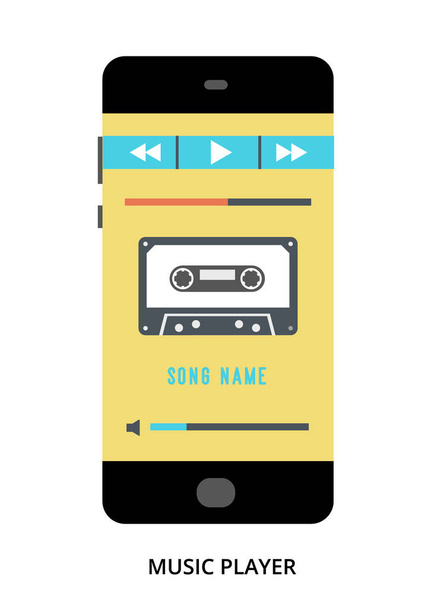 Music Player concept on black smartphone with different user int - Vector, Imagen