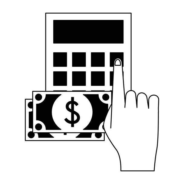 Kalkulačka a peníze v černé a bílé - Vektor, obrázek