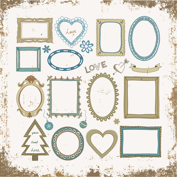 Set of doodle frames and other elements on a grunge background - Vector, Image