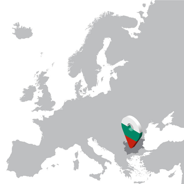 Βουλγαρία Χάρτης τοποθεσίας στο χάρτη Ευρώπης. 3D σημαία Βουλγαρίας Χάρτης δείκτη καρφίτσα της τοποθεσίας. Υψηλής ποιότητας χάρτη της Βουλγαρίας. Εικονογράφηση διάνυσμα Eps10. - Διάνυσμα, εικόνα