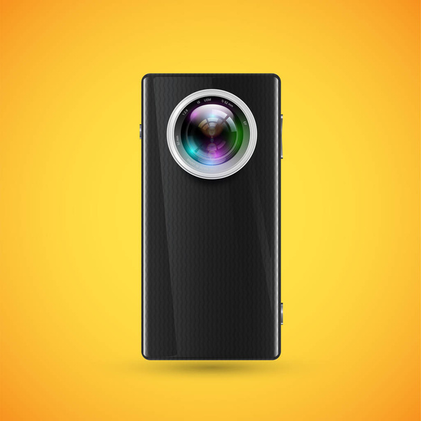 Black realistic cellphone with a camera objective, vector illust - ベクター画像
