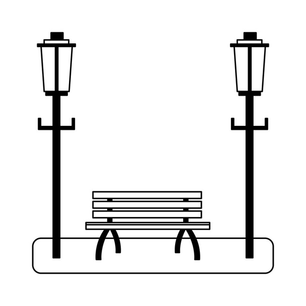 Паркове крісло і вуличне світло в чорно-білому
 - Вектор, зображення
