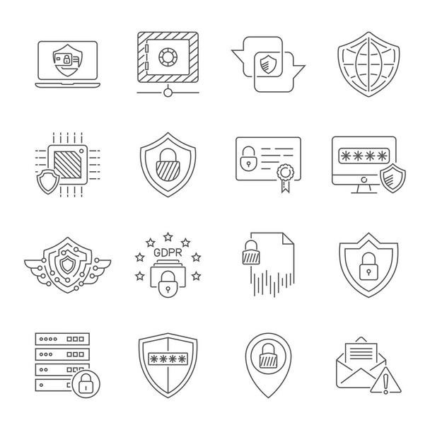 Set di icone di protezione informatica e sicurezza Internet. Proteggere nella tecnologia digitale. Simboli di alta qualità per l'utilizzo in web, UI, applicazioni. Ictus modificabile. EPS 10
 - Vettoriali, immagini
