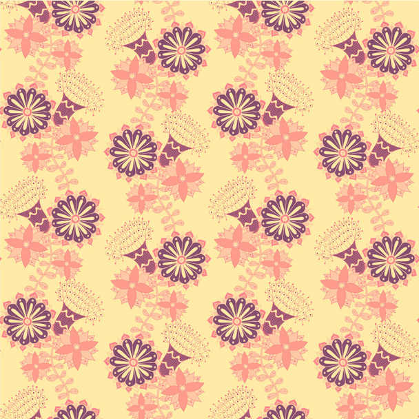 Floral seamless pattern. Design element pink violet yellow decorative ornament stock vector illustration for web, for print - Вектор,изображение