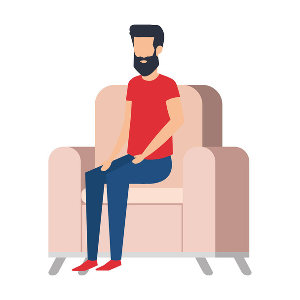 Mann sitzt im Sofa-Wohnzimmer - Vektor, Bild