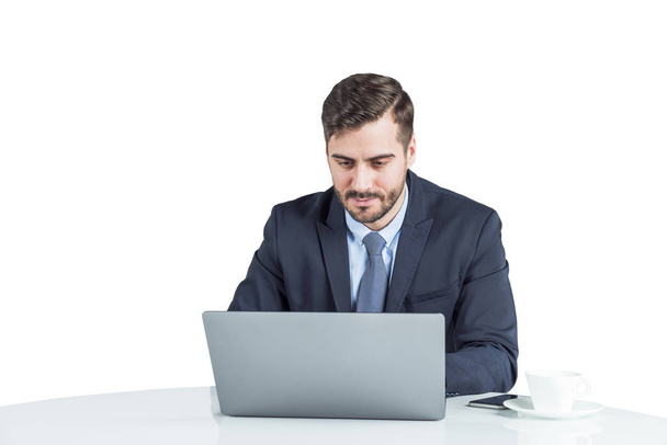 Portrait of young office worker with laptop - Zdjęcie, obraz