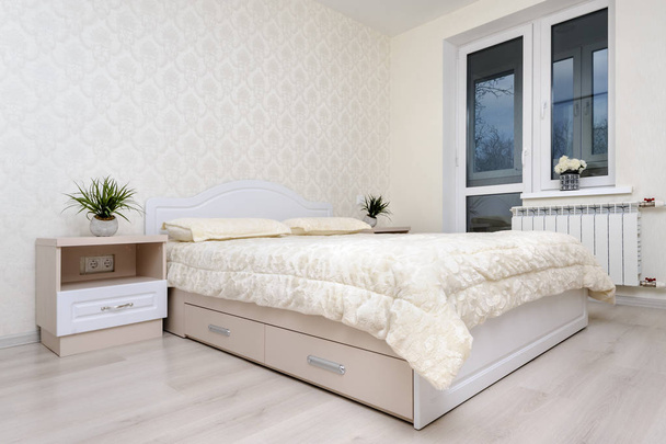 Modern bedroom with double bed - Fotoğraf, Görsel